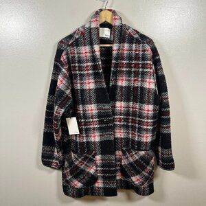 Aritzia Wilfred Free Off-Duty Jacket Coat Size Large Plaid Cocoon Wool Classic